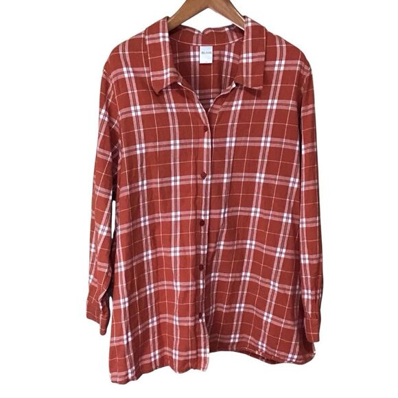 Blair Burnt Orange Plaid Plus Size Flannel Button Up Shirt 3XL - Picture 1 of 9
